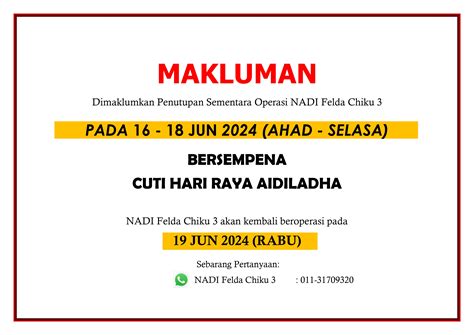 Notis Penutupan Sementara Nadi Felda Chiku 3