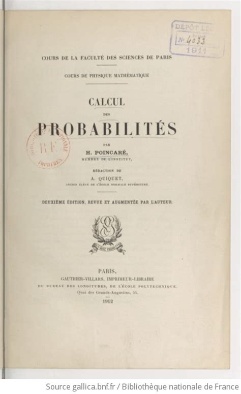 Calcul des probabilités leçons professées pendant le deuxième