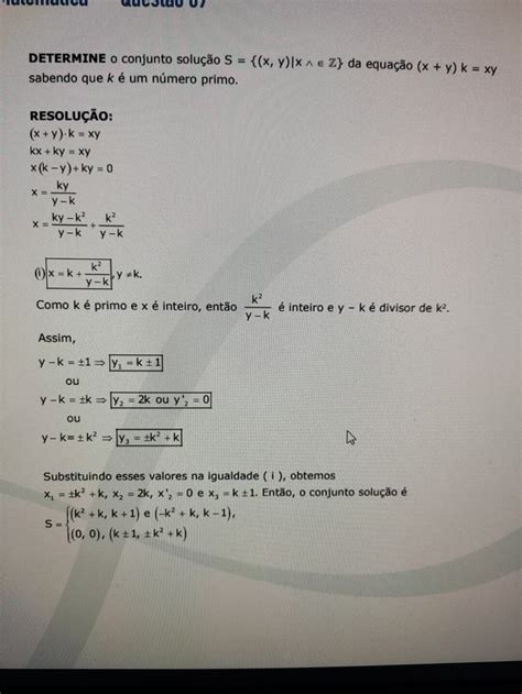 Determine Conjunto Solução S Z Da Equação X Y K Xy Sabendo Que K é Um Número Primo