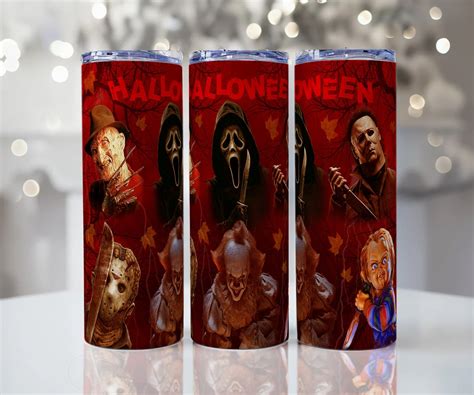 Horror Characters Tumbler Wrap Halloween Tumbler PNG Scary Tumbler