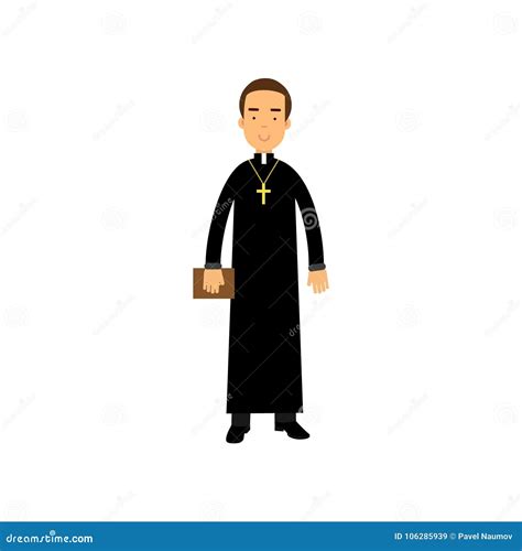 Cartoon Priest Character Wearing Traditional Black Cassock With Cross