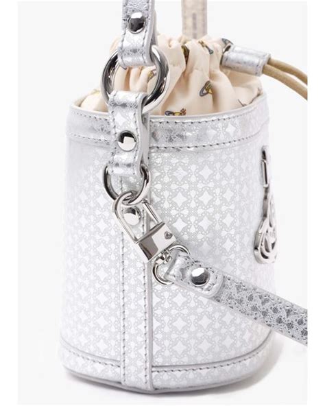 Vivienne Westwood Daisy Silver Leather Drawstring Bucket Bag In White