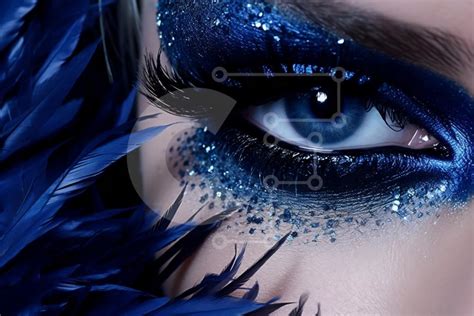 Stunning Beauty With Blue Makeup And Feather Hair Accessories Stock