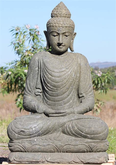 Stone Meditating Buddha Garden Statue 36 102ls12 Lotus Sculpture