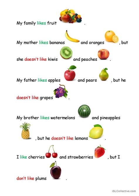 Fruit And Like English Esl Worksheets Pdf And Doc