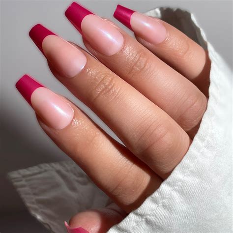 Pink Chrome French Tip Press On Nails In Coffin Shape Luxxi