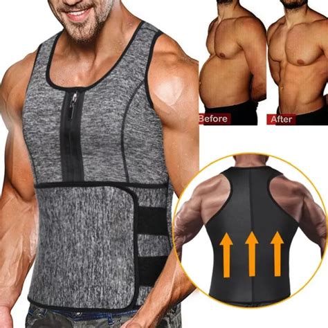 Mens Neoprene Sauna Sweat Gym Tank Waist Trainer Vest Compression Body