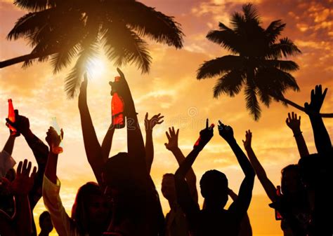 Silhouettes Of People Partying On The Beach Stock Photo - Image: 41260945