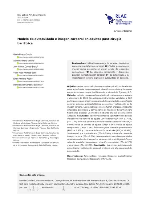 Pdf Modelo De Autocuidado E Imagen Corporal En Adultos Post Cirugía