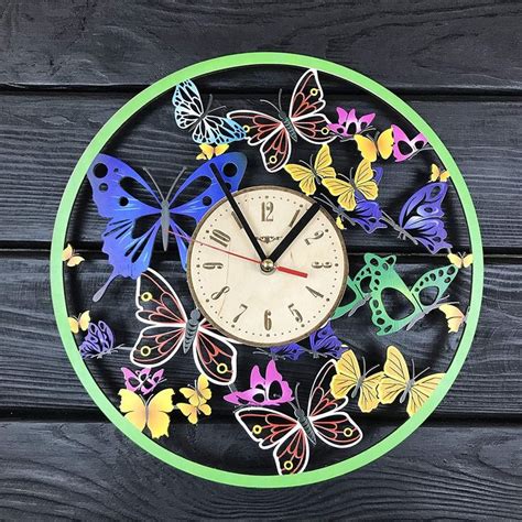 Wooden Butterflies Clock Colored Butterflies Wall Clock Butterflies