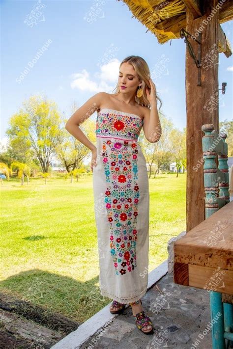 Mexican Floral Strapless Dress Hand Embroidered Mexican Dress Mexican Party Dress Mexican