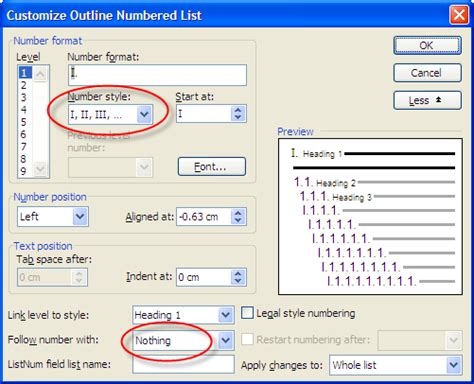 Outline Numbering Format