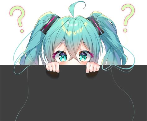 Safebooru 1girl Ahoge Aqua Eyes Aqua Hair Bangs Blush Covered Mouth Curious Hair Between