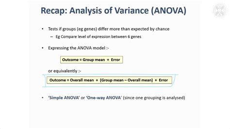 2 One Way Analysis Of Variance Anova Recap Youtube