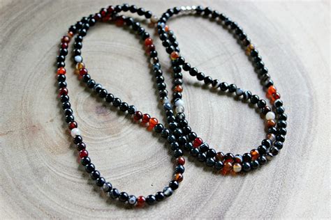 Men S Onyx Beaded Long Necklace Stone Beaded Necklace Etsy Canada