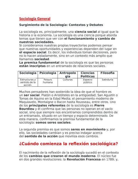 Sociología General Lectura 1 Sociología General Surgimiento de la