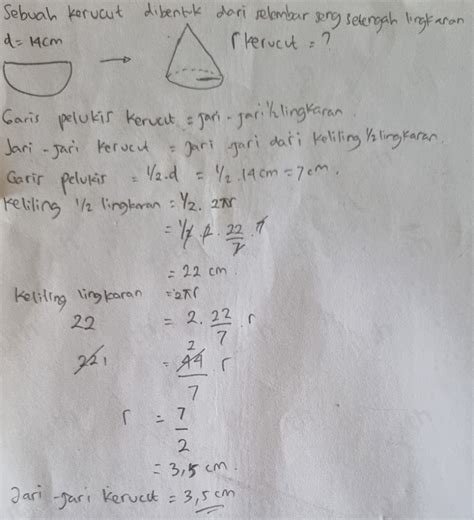 Solved Sebuah Kerucut Dibentuk Dari Selembar Seng Berbentuk