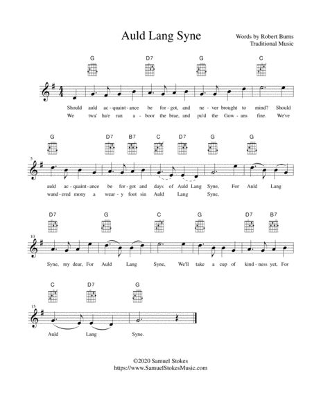 Auld Lang Syne Lead Sheet In G Major Arr Samuel Stokes By Robert