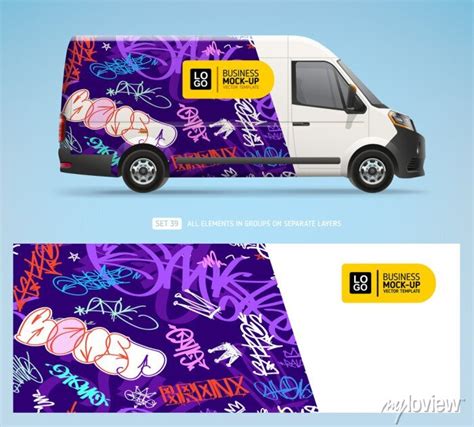 Editable Van Mock Up With Street Art Graffiti Wrap Design Abstract