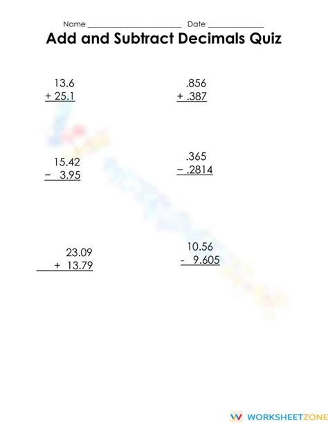 Adding And Subtracting Decimals Worksheet Pdf Printable Worksheet Worksheets Library