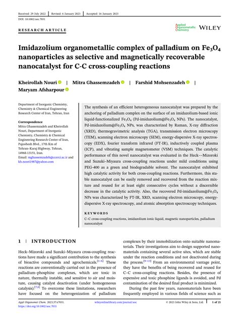 Imidazolium Organometallic Complex Of Palladium On Fe O Mnps As