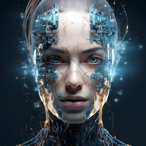 Premium Photo Female Robot Face Artificial Intelligence Concept