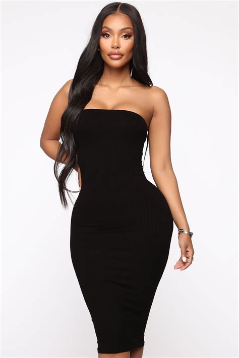 Womens Take It Easy Tube Midi Dress In Black Size Small By Fashion Nova