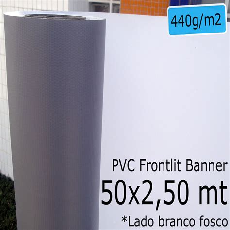 Tecido Lona Banner 50x2 50 Metros Branco Fosco Cinza 440 GSM Flex