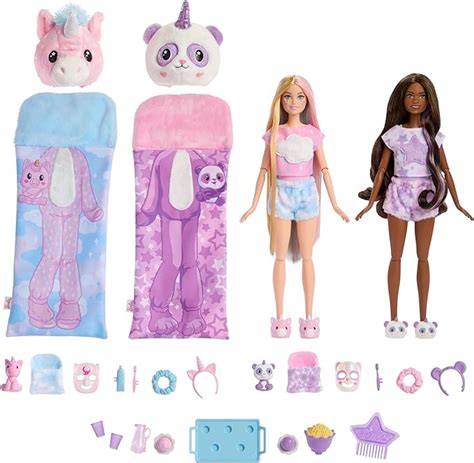 Barbie Cutie Reveal T Set Cozy Sleepover Set With 2 Dolls And Pajamas Sleeping