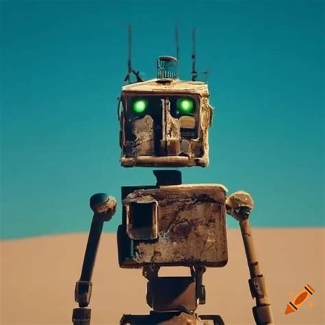 Weathered 60 S Bipedal Robot With Led Eyes In The Nevada Desert On Craiyon