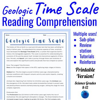 Geologic Time Scale Reading Comprehension Questions Cloze Geology