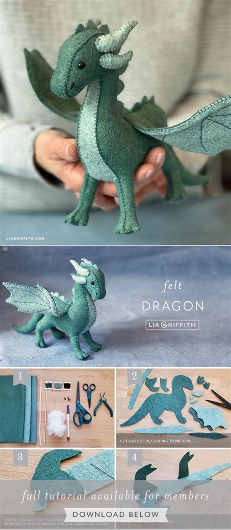 Handmade Felt Dragon Pattern Tutorial Lia Griffith Sewing Stuffed