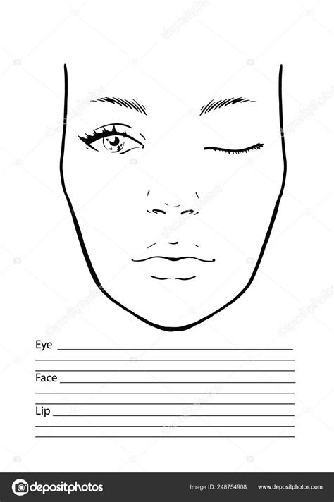 Face Chart Makeup Artist Blank Template Vector Illustration Stock