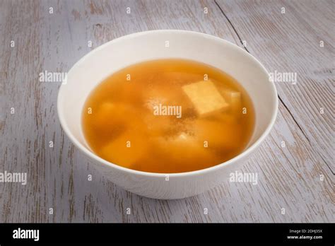 Miso Soup With Tofu With Background Stock Photo Alamy
