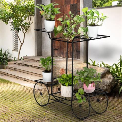 Artisasset 6 Tier Wrought Iron Plant Stand Cart Rack Black