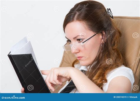 Beautiful Girl Student In Glasses Reading A Book Stock Image Image Of