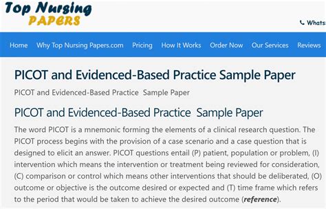 Picot And Evidence Based Practice Sample Paper Top Nursing Papers