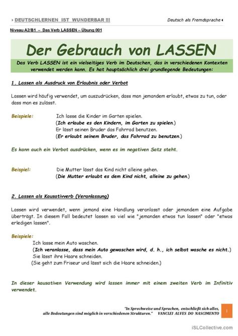 A B Das Verb Lassen Bung Deutsch Daf Arbeitsbl Tter Pdf Doc