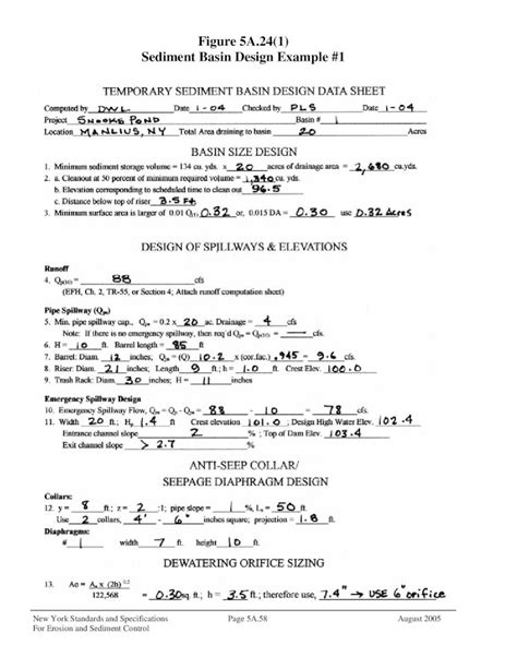 (PDF) Figure 5A.24(1) Sediment Basin Design Example #1 · TEMPORARY SEDIMENT BASIN DESIGN DATA ...