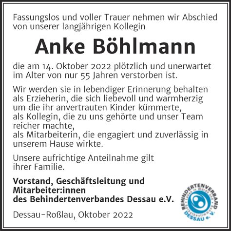 Traueranzeigen von Anke Böhlmann abschied nehmen de