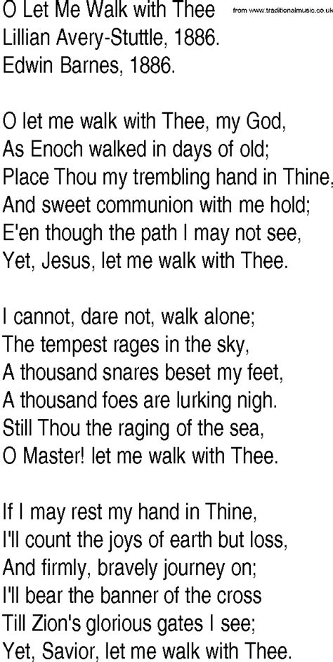 Hymn And Gospel Song Lyrics For O Let Me Walk With Thee By Lillian