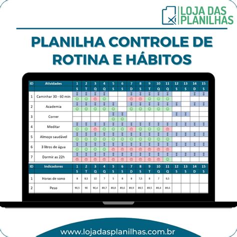 Planilha Controle De Rotinas E H Bitos Di Rios Em Excel