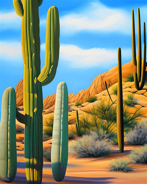 Escena Del Desierto Con Cactus Saguaro Creative Fabrica