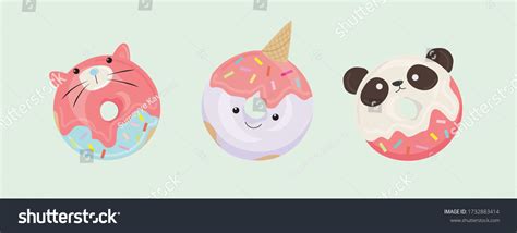 Set Cartoon Cute Colorful Donutsvector Illustration