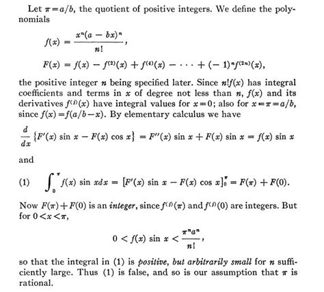 number theory - a simple proof that $\pi$ is irrational by Ivan Niven - Mathematics Stack Exchange