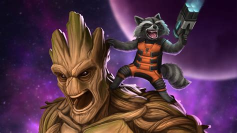 1920x1080 Groot And Rocket Raccoon Artwork 4k Laptop Full HD 1080P ,HD ...