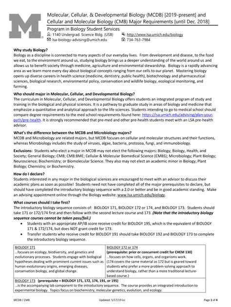 Fillable Online Lsa Umich Majorsu M Lsa Molecular Cellular And