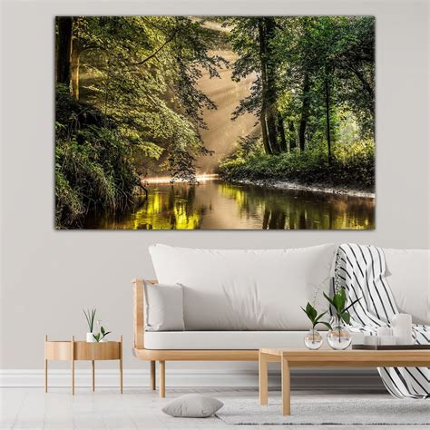 Forest Wall Art Canvas, Forest Tree Art Prints, Forest River Painting ...