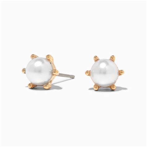 White Pearl 6MM Gold Stud Earrings | Claire's US