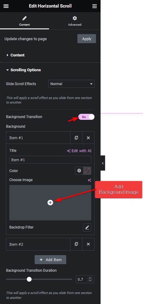 How To Change The Background Image On Scroll In Elementor Horizontal